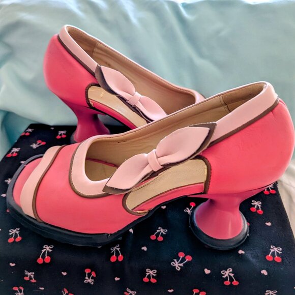 John Fluevog Vintage BEBE Heels Pretty Pink With Light Pink Bows Size 10 - Picture 12 of 14